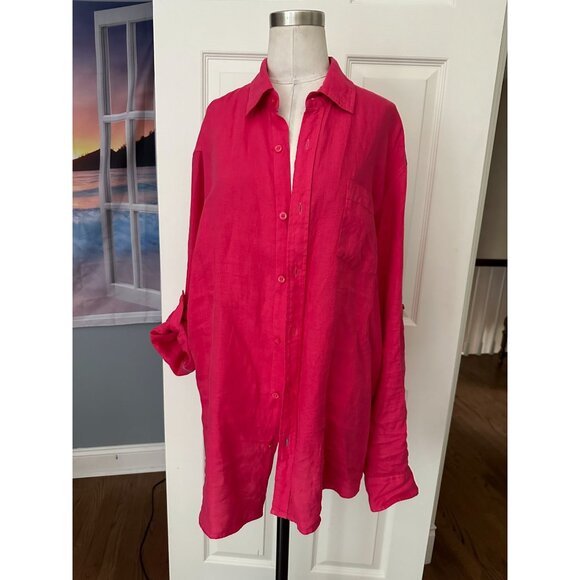 Toscana Aque pink button down blouse shacket Large - Picture 1 of 5